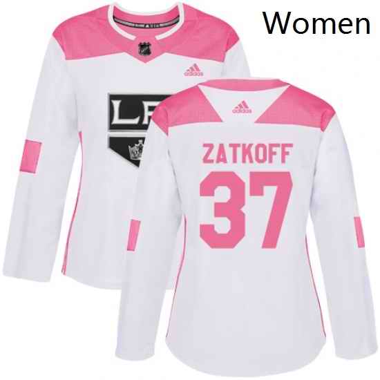 Womens Adidas Los Angeles Kings 37 Jeff Zatkoff Authentic WhitePink Fashion NHL Jersey